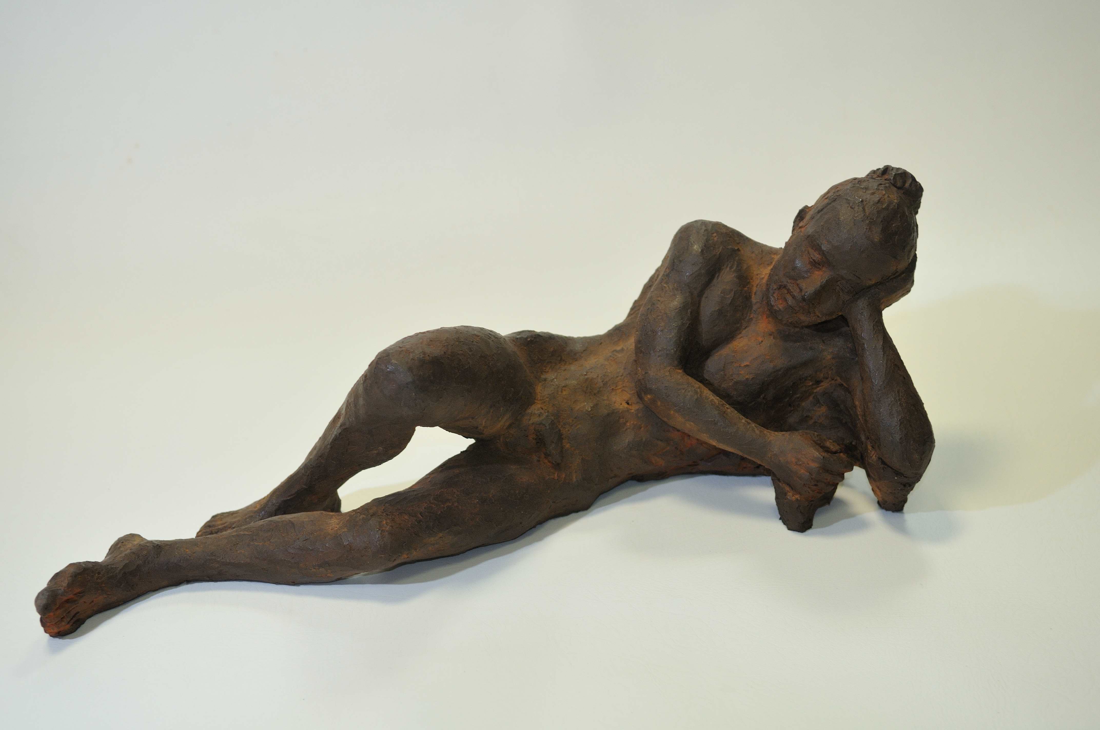 sculpture homme nu terre cuite patinée métal rouillé
